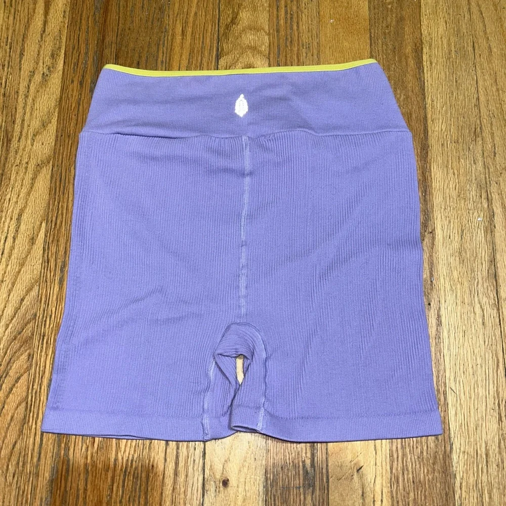 Free People Purple and Yellow Bike Shorts with Crossover Waistband M/L - Picture 2 of 8